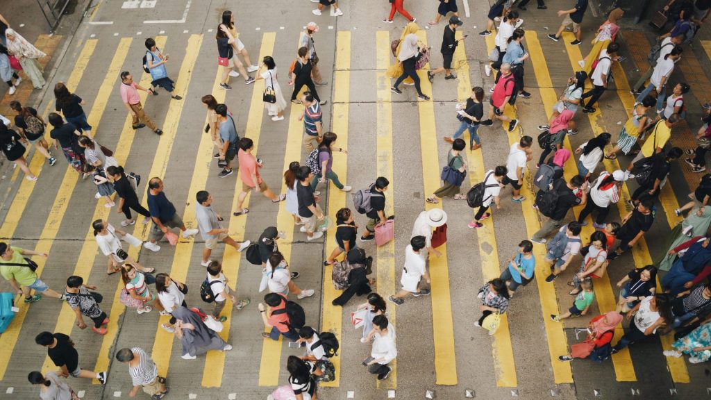 people crossing the road